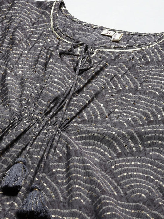 Grey Modal Bandhej Kaftan Pant Set | LASVINI - Redefining Indian Fashion with Elegance
