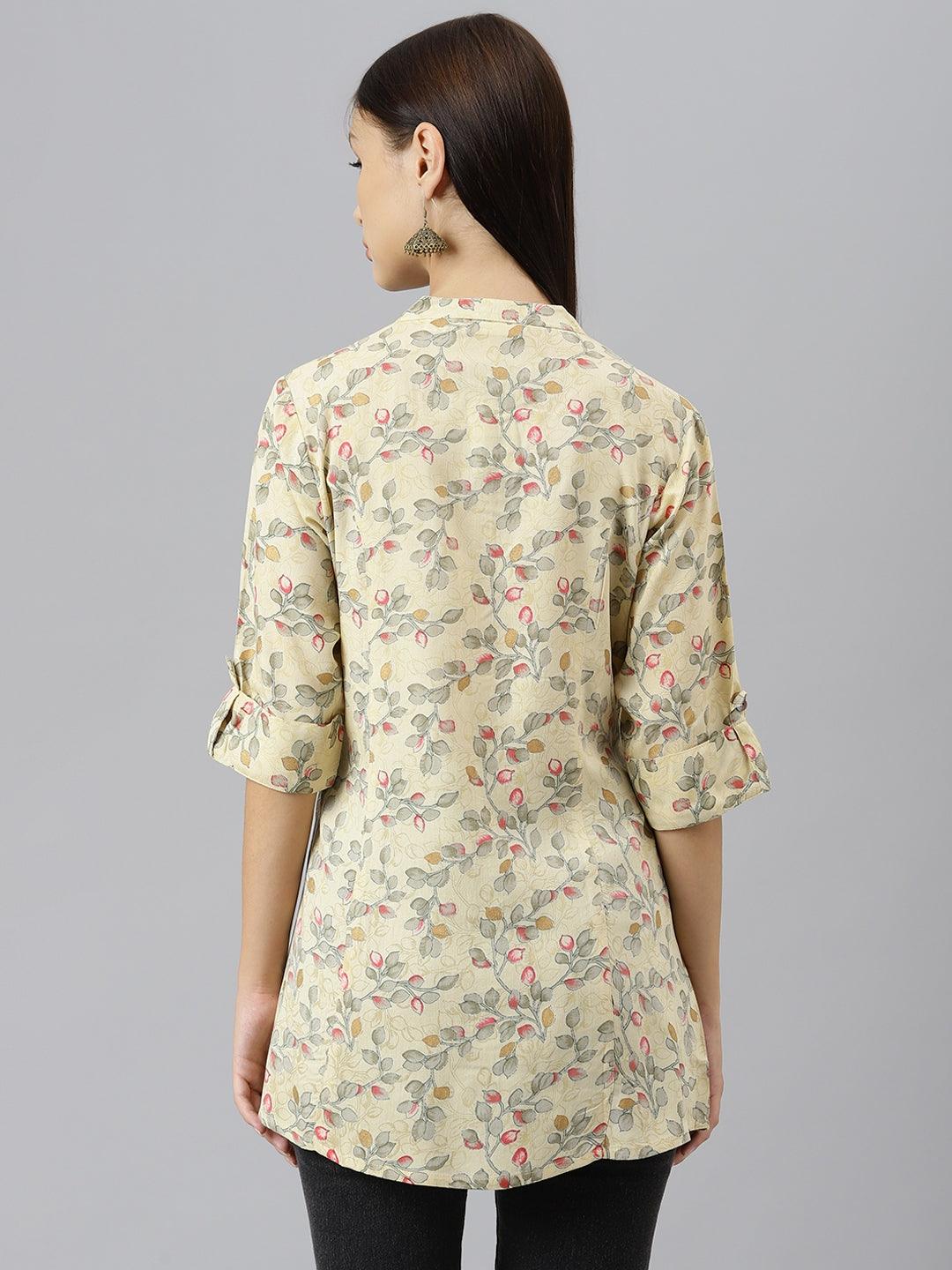 Beige Floral Rayon A-Line Shirts Style Top | LASVINI - Redefining Indian Fashion with Elegance