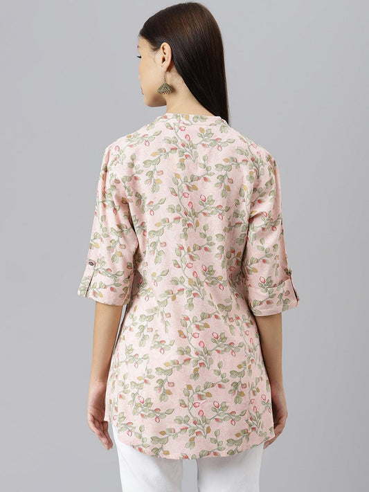 Light Pink Floral Rayon A-Line Shirts Style Top | LASVINI - Redefining Indian Fashion with Elegance