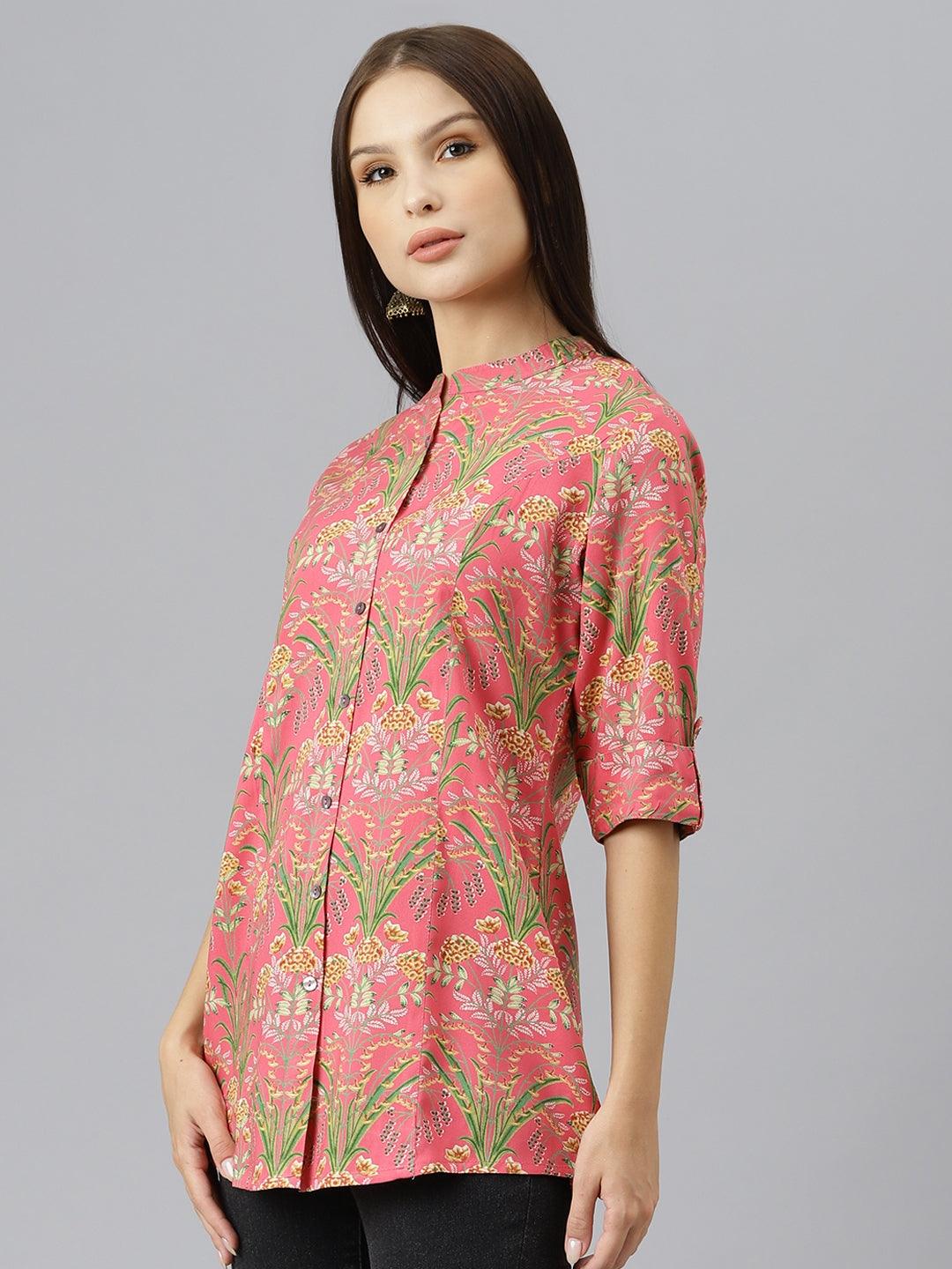 Dark Pink Floral Rayon A-Line Shirts Style Top | LASVINI - Redefining Indian Fashion with Elegance