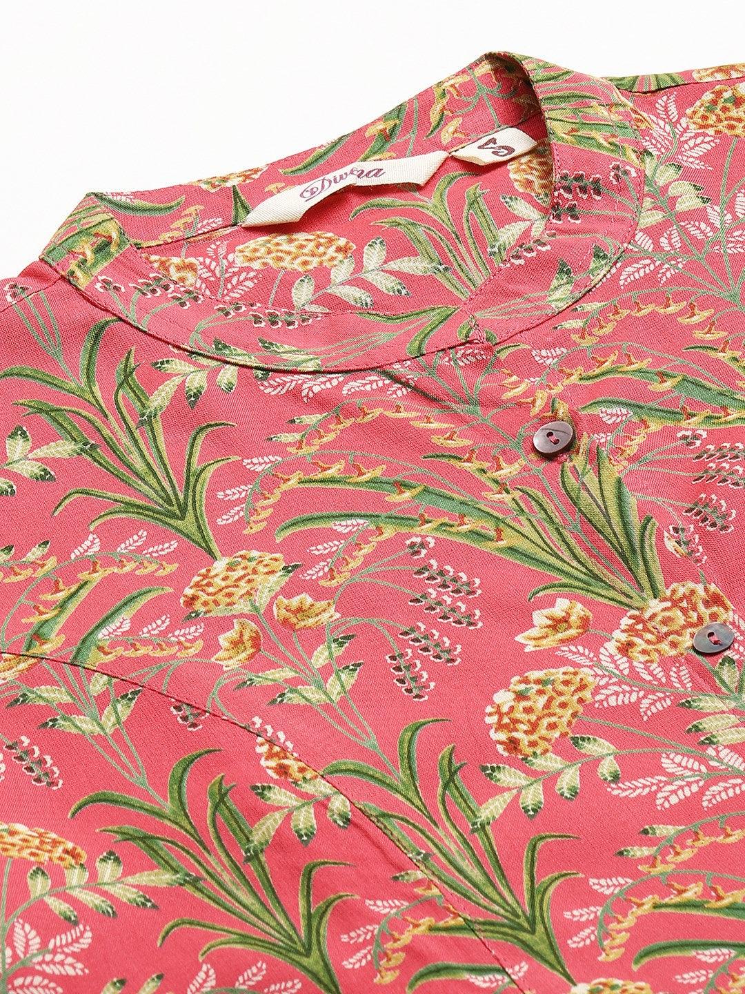 Dark Pink Floral Rayon A-Line Shirts Style Top | LASVINI - Redefining Indian Fashion with Elegance