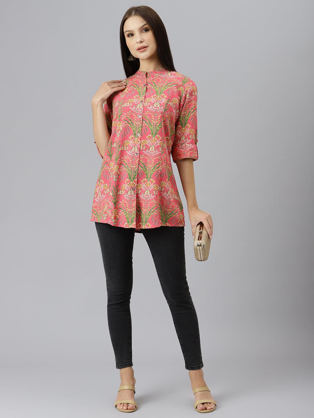 Dark Pink Floral Rayon A-Line Shirts Style Top | LASVINI - Redefining Indian Fashion with Elegance