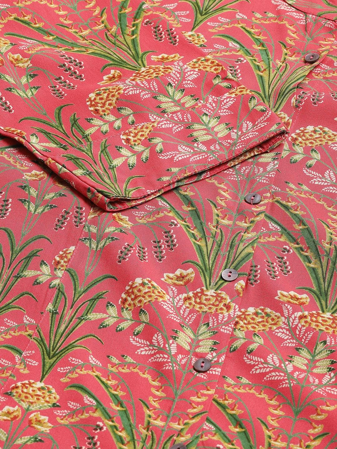 Dark Pink Floral Rayon A-Line Shirts Style Top | LASVINI - Redefining Indian Fashion with Elegance