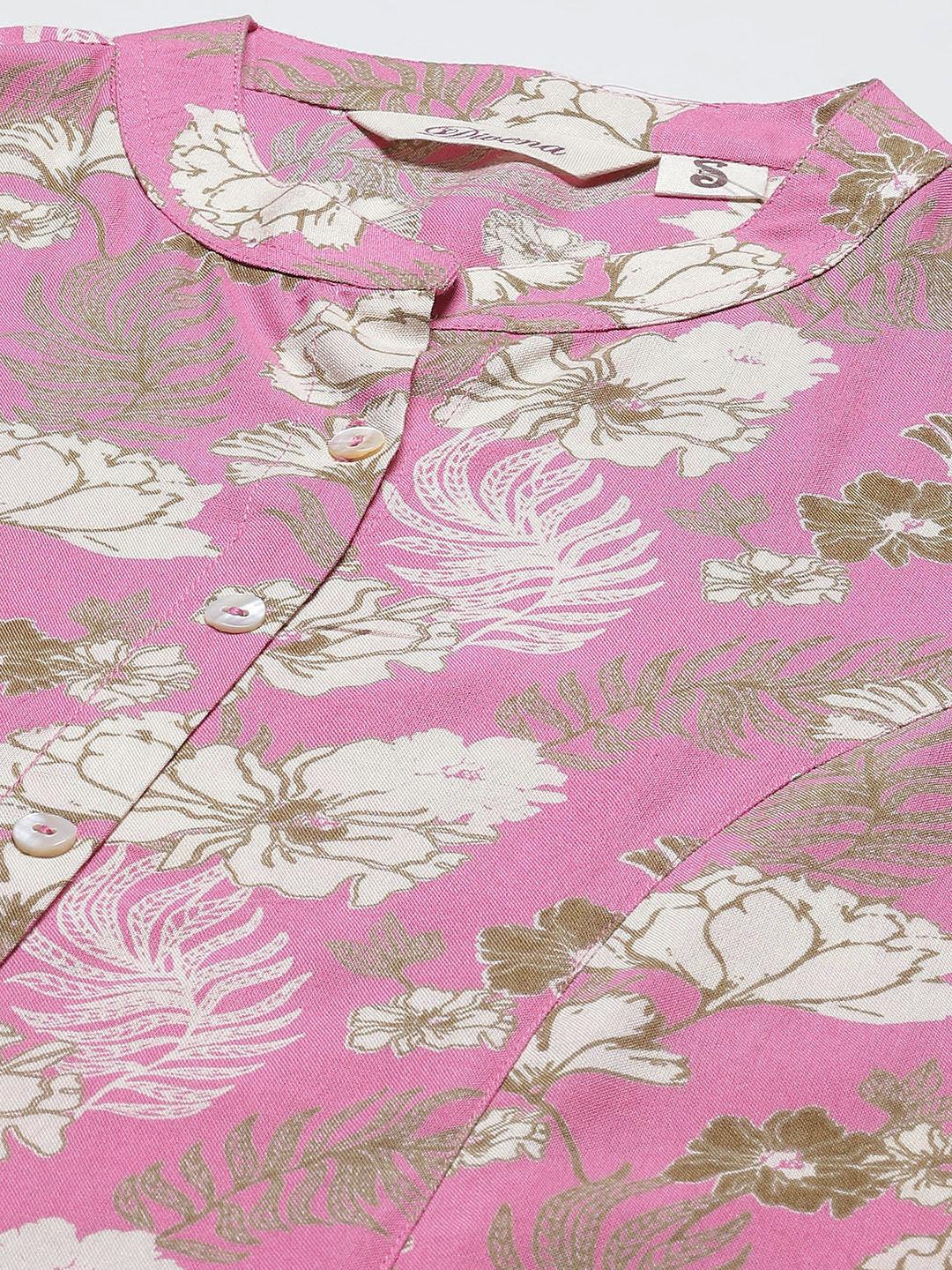 Light Pink Floral Rayon A-Line Top | LASVINI - Redefining Indian Fashion with Elegance