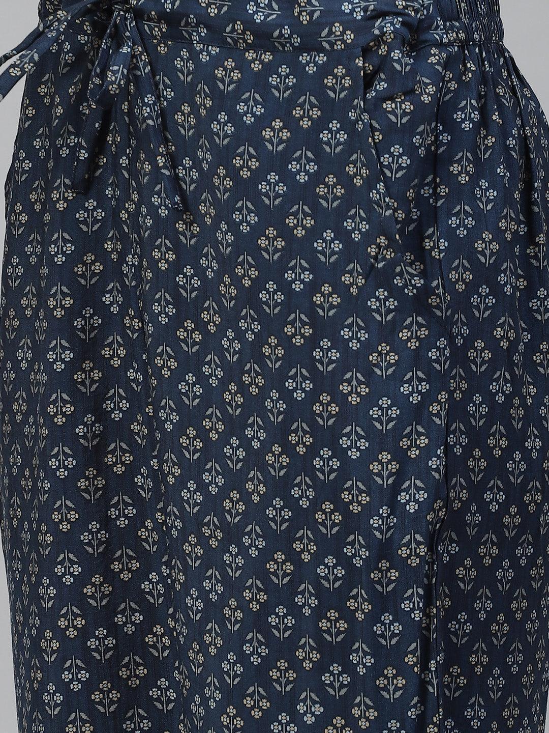 Blue Ethnic Motif Muslin Straight Kurta Pant Set With Dupatta | LASVINI - Redefining Indian Fashion with Elegance