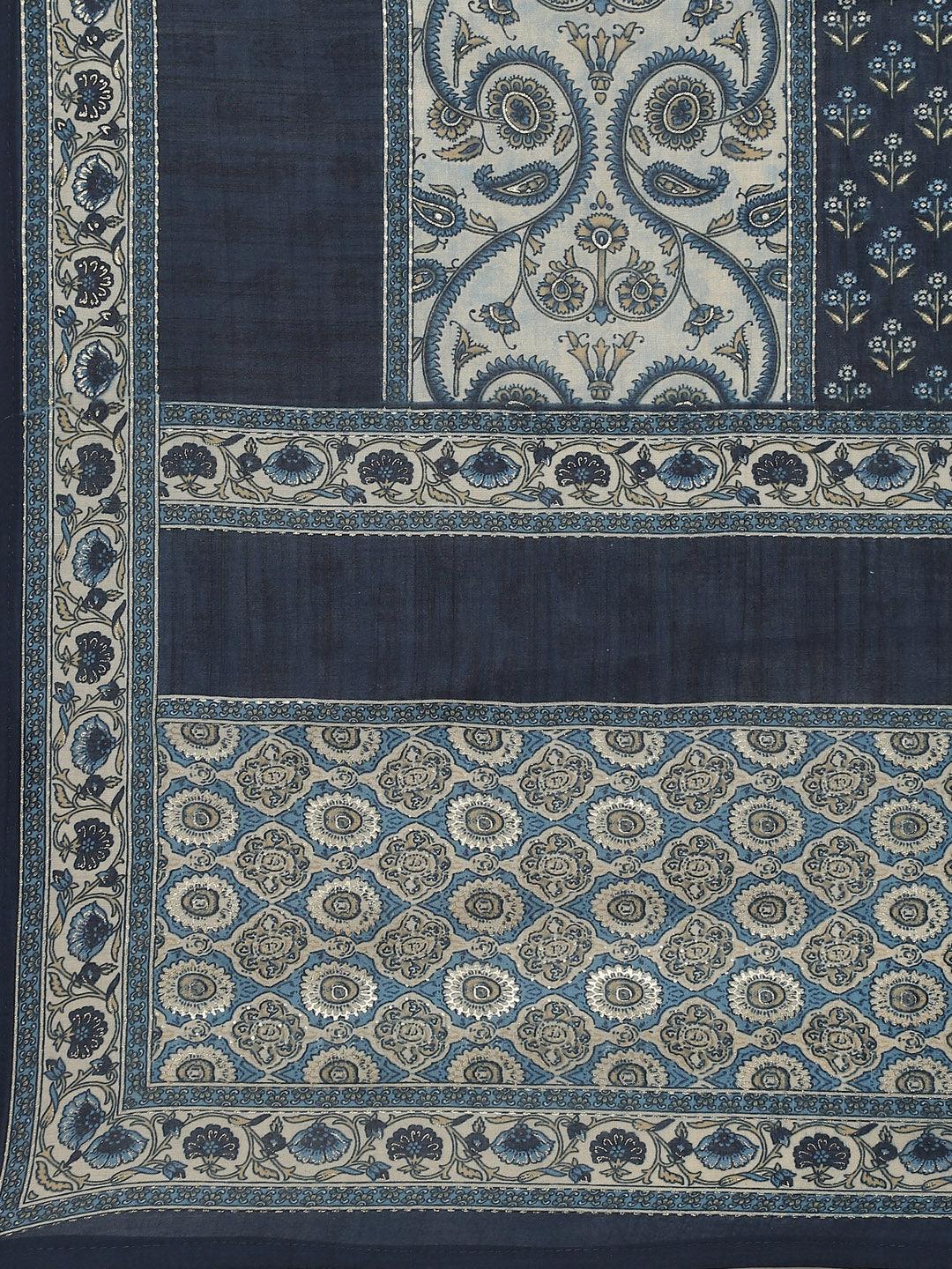 Blue Ethnic Motif Muslin Straight Kurta Pant Set With Dupatta | LASVINI - Redefining Indian Fashion with Elegance