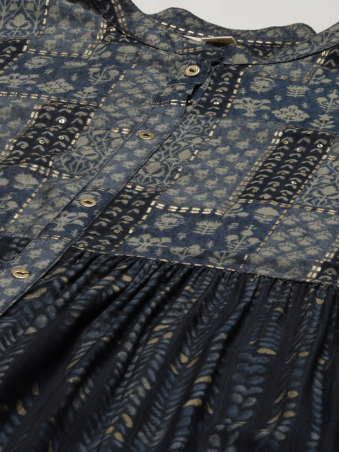 Women Blue Muslin Tiered With Gathered Kurta | LASVINI - Redefining Indian Fashion with Elegance