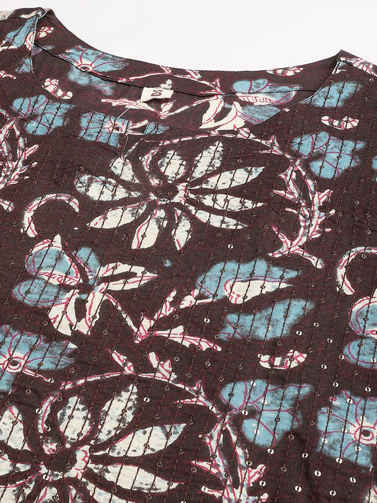 Black Floral Cotton Kurta Pant Set With Dupatta | LASVINI - Redefining Indian Fashion with Elegance