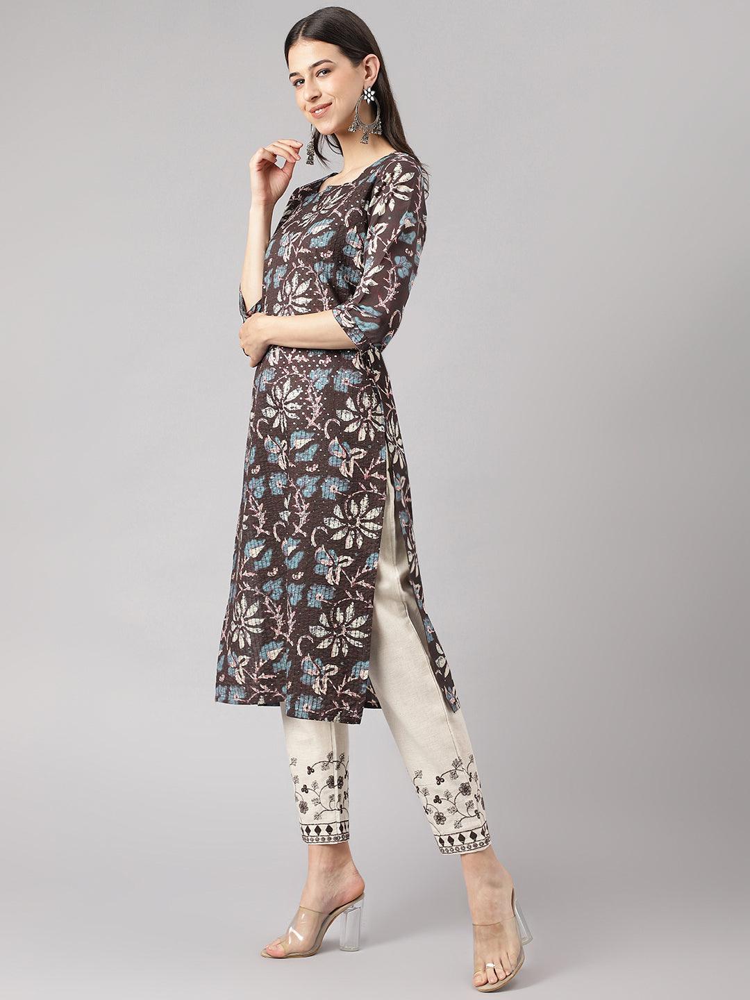 Black Floral Cotton Kurta Pant Set With Dupatta | LASVINI - Redefining Indian Fashion with Elegance