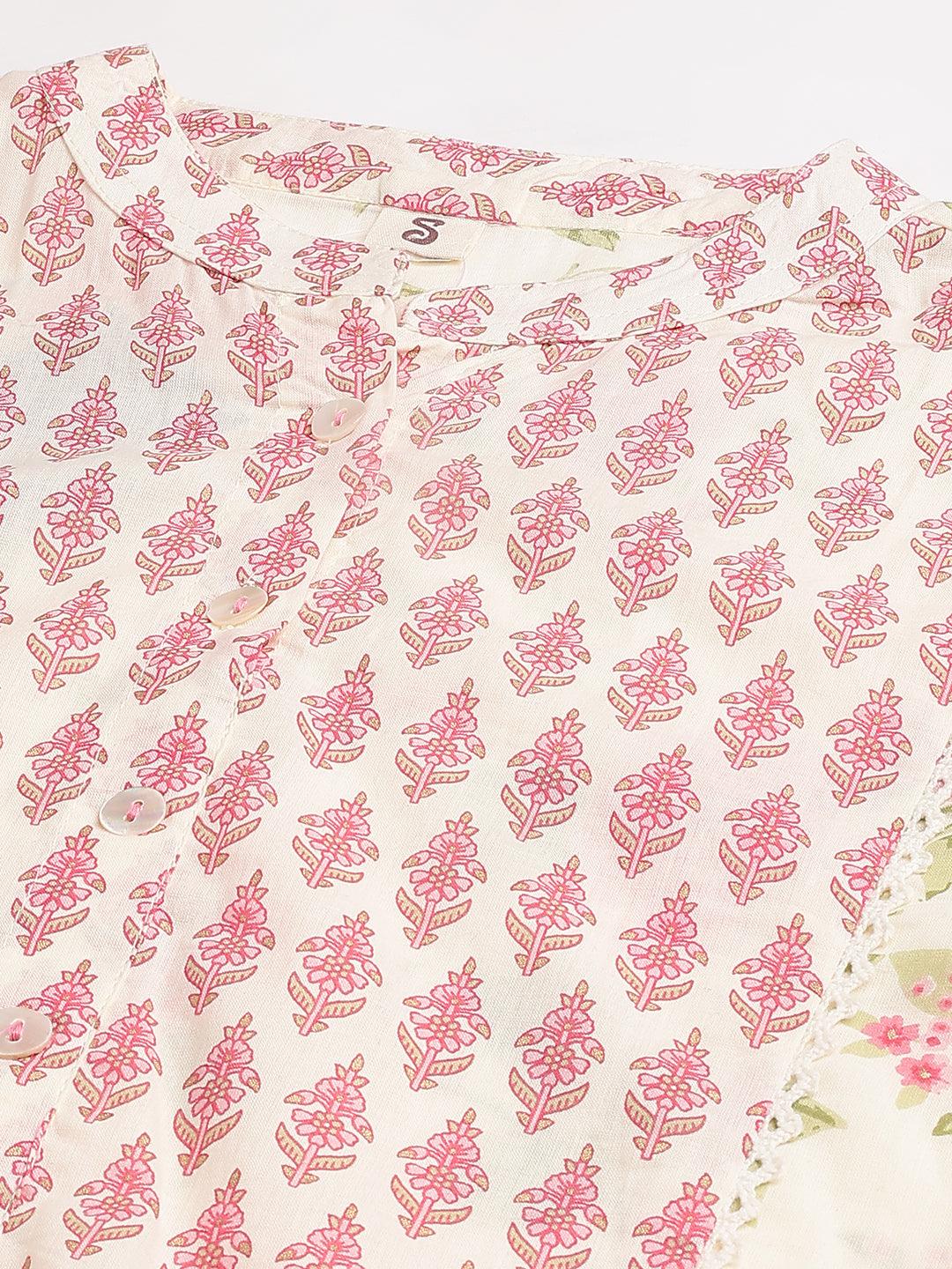 Cream Cotton Yoke Work Gathered Kurta | LASVINI - Redefining Indian Fashion with Elegance