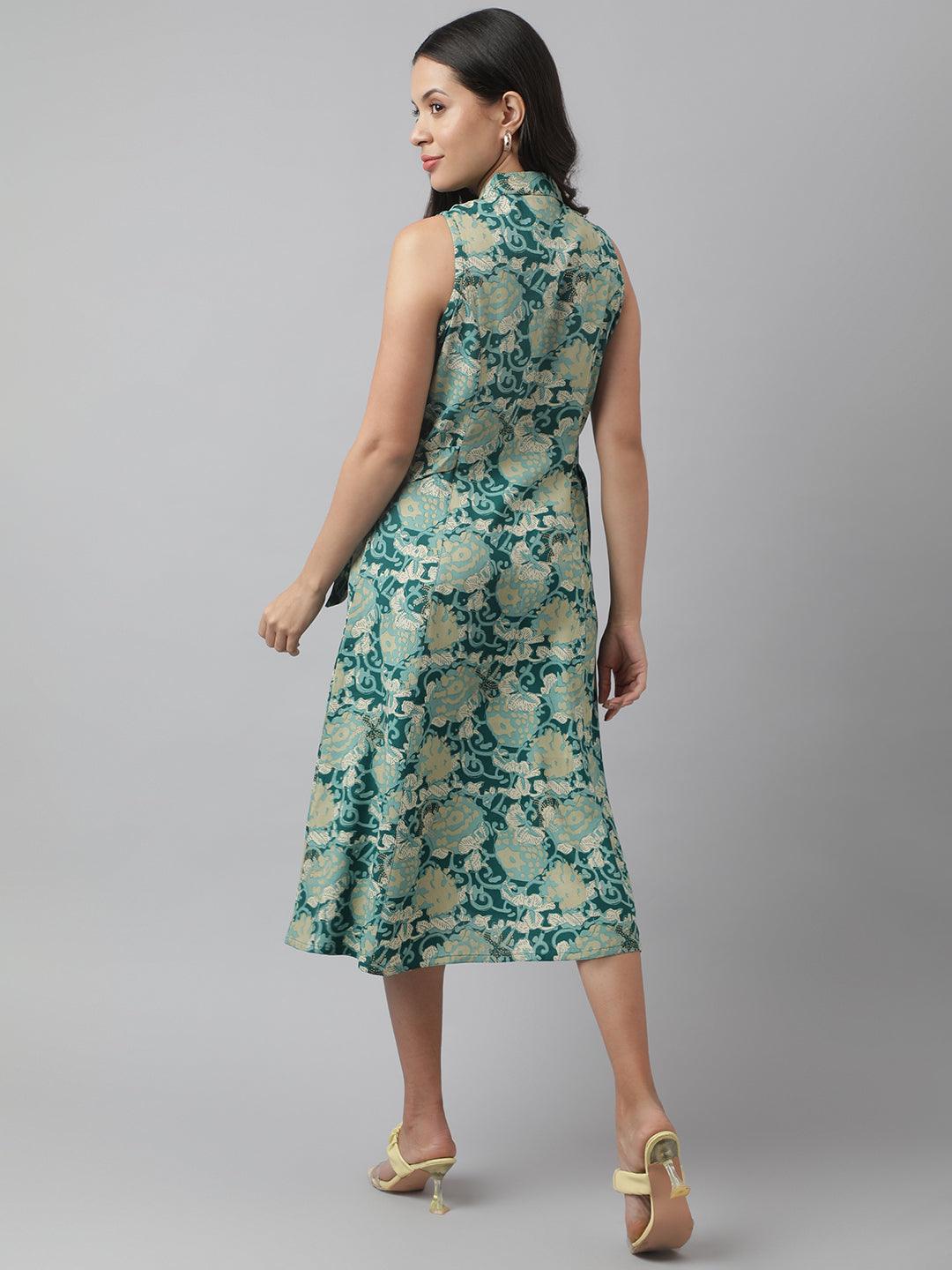 Rayon Light Green A-Line Floral Printed Midi Dress | LASVINI - Redefining Indian Fashion with Elegance