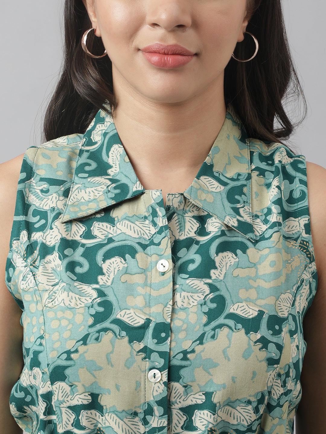 Rayon Light Green A-Line Floral Printed Midi Dress | LASVINI - Redefining Indian Fashion with Elegance