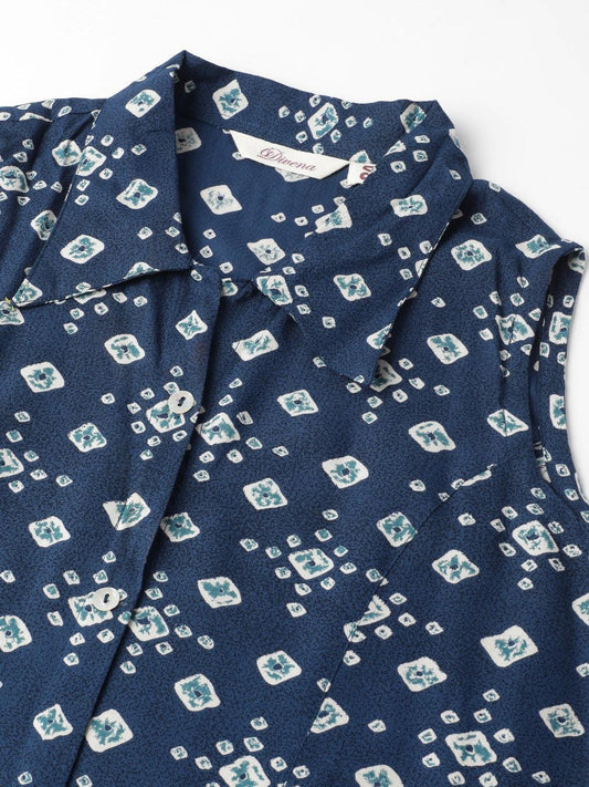 Rayon Teal Blue A-Line Floral Printed Midi Dress | LASVINI - Redefining Indian Fashion with Elegance