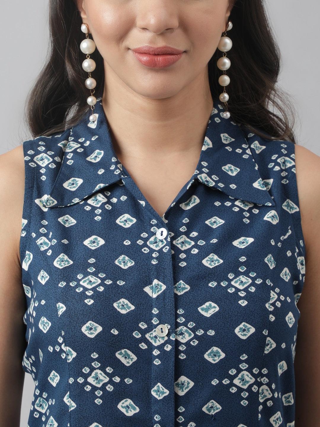 Rayon Teal Blue A-Line Floral Printed Midi Dress | LASVINI - Redefining Indian Fashion with Elegance