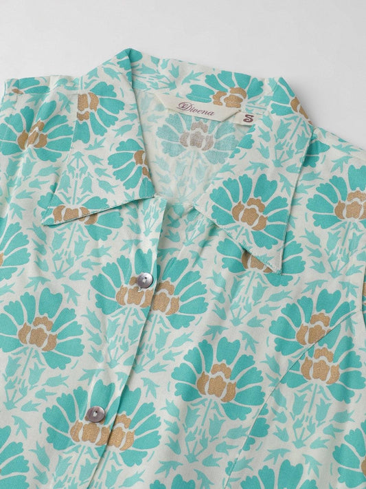 Rayon White A-Line Floral Printed Midi Dress | LASVINI - Redefining Indian Fashion with Elegance