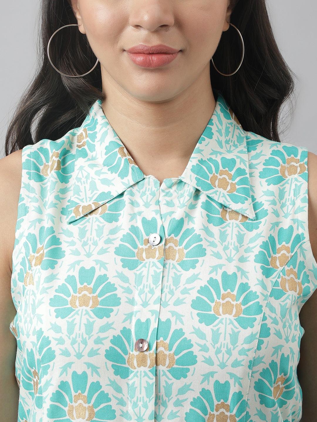 Rayon White A-Line Floral Printed Midi Dress | LASVINI - Redefining Indian Fashion with Elegance