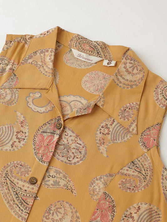 Rayon Mustard A-Line Floral Printed Midi Dress | LASVINI - Redefining Indian Fashion with Elegance