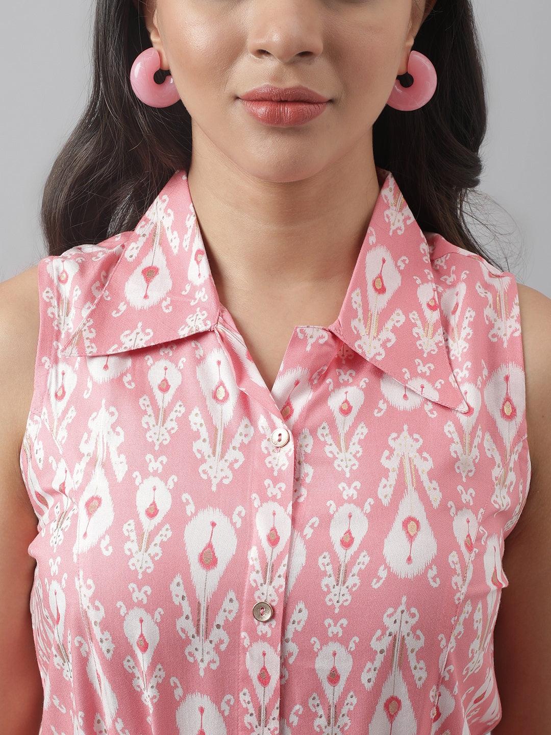 Rayon Light Pink A-Line Floral Printed Midi Dress | LASVINI - Redefining Indian Fashion with Elegance