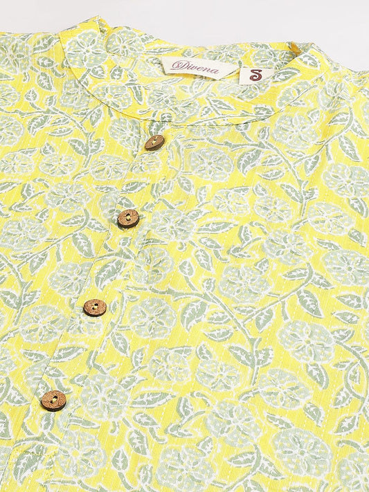 Mustard And Gray Cotton Katha Work Straight Kurta | LASVINI - Redefining Indian Fashion with Elegance