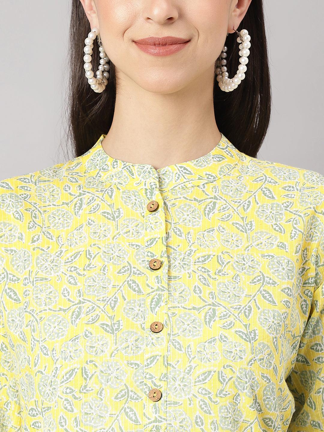 Mustard And Gray Cotton Katha Work Straight Kurta | LASVINI - Redefining Indian Fashion with Elegance