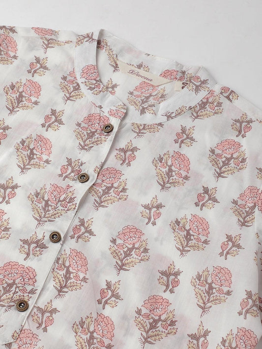 White & Pink Floral Printed Straight Kurta | LASVINI - Redefining Indian Fashion with Elegance