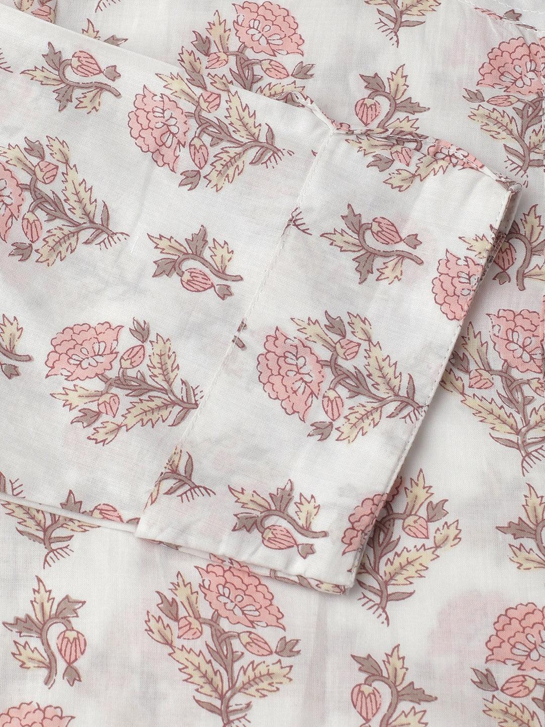 White & Pink Floral Printed Straight Kurta | LASVINI - Redefining Indian Fashion with Elegance