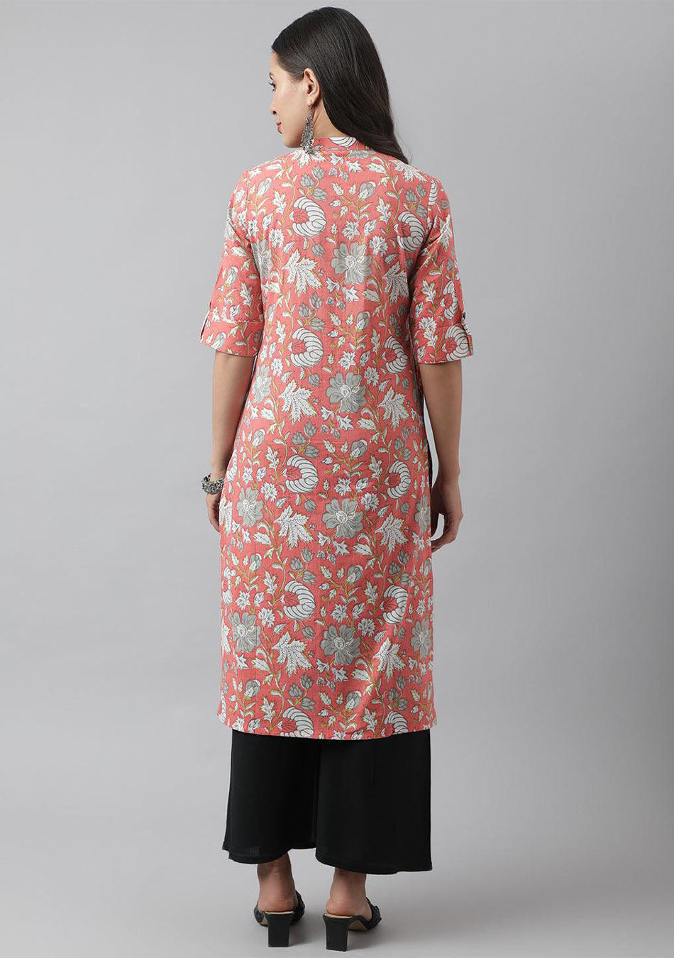 Pink & Multi Floral Printed Straight Kurta | LASVINI - Redefining Indian Fashion with Elegance