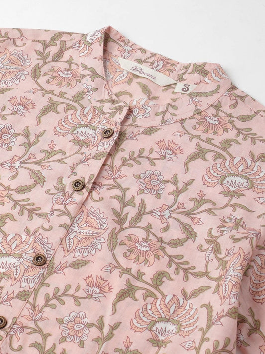 Baby Pink Floral Printed Straight Kurta | LASVINI - Redefining Indian Fashion with Elegance