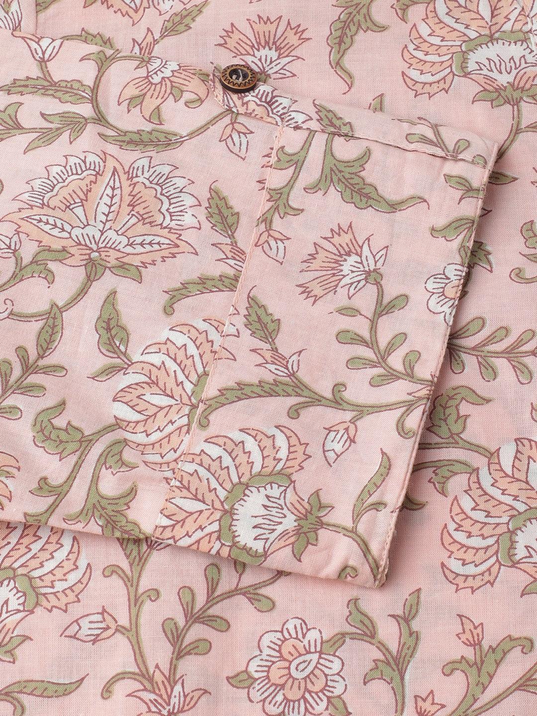 Baby Pink Floral Printed Straight Kurta | LASVINI - Redefining Indian Fashion with Elegance