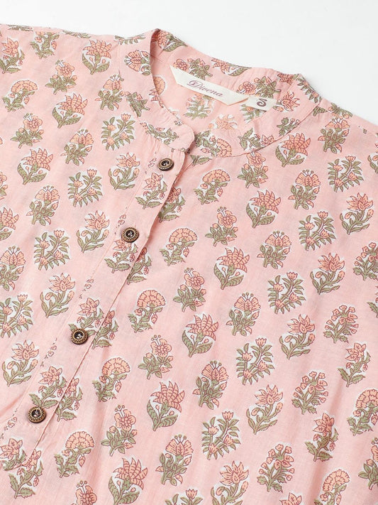 Soft Pink Floral Printed Straight Kurta | LASVINI - Redefining Indian Fashion with Elegance