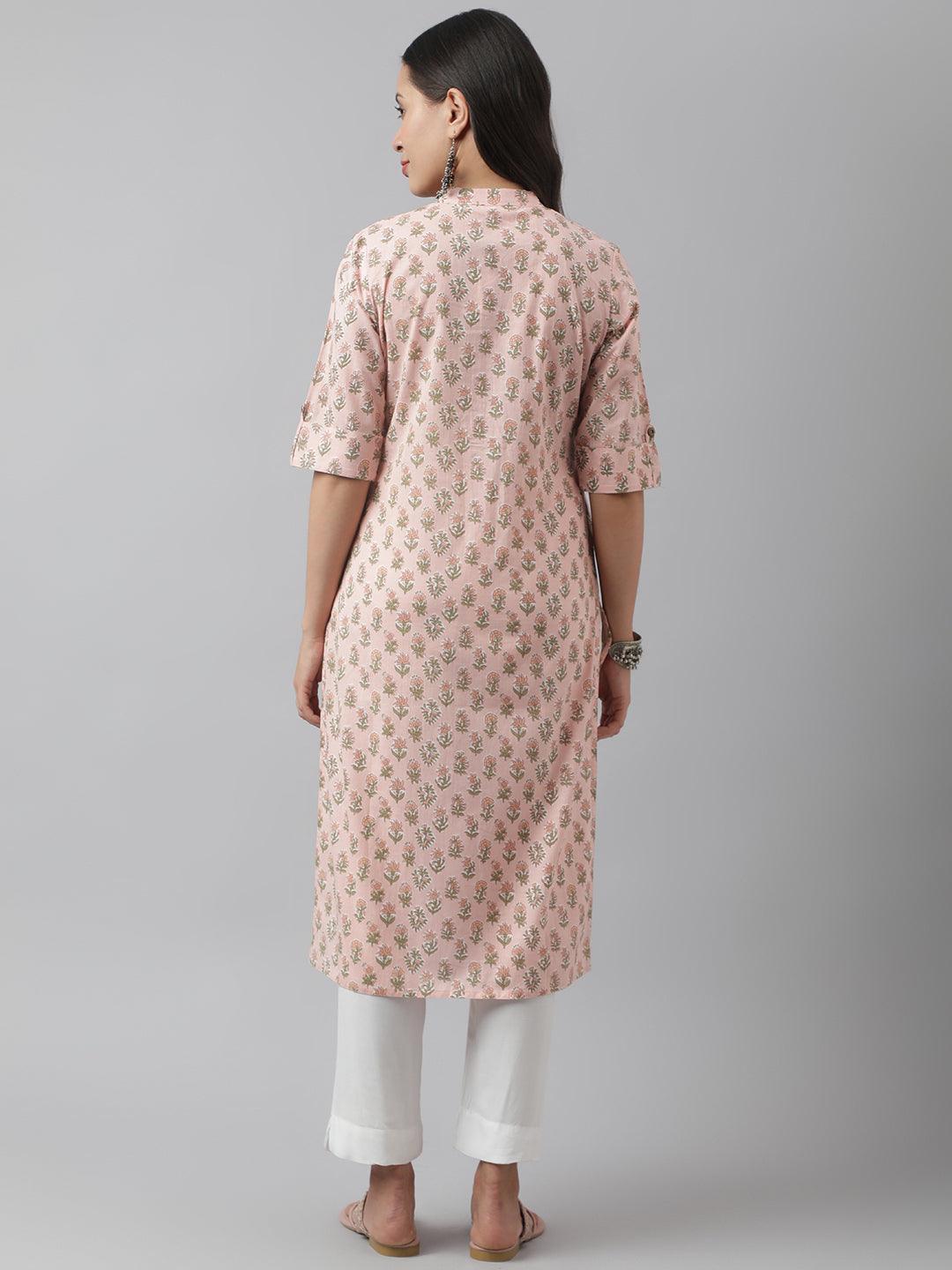 Soft Pink Floral Printed Straight Kurta | LASVINI - Redefining Indian Fashion with Elegance
