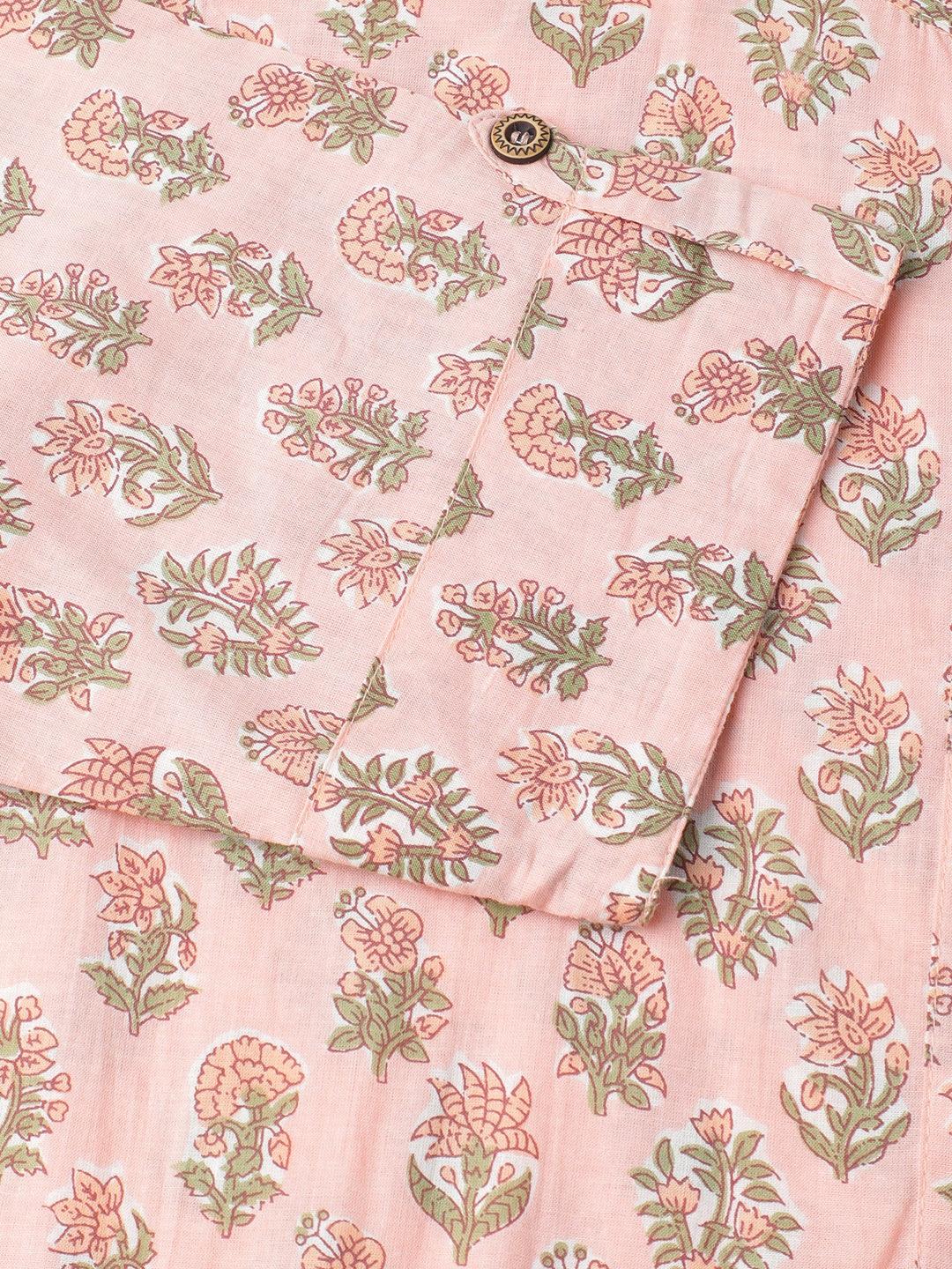 Soft Pink Floral Printed Straight Kurta | LASVINI - Redefining Indian Fashion with Elegance