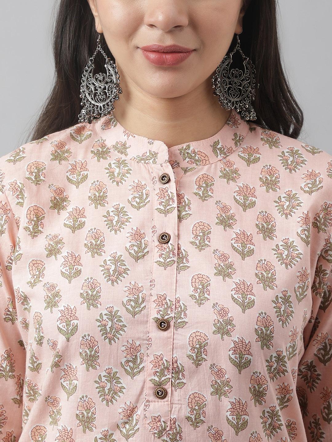 Soft Pink Floral Printed Straight Kurta | LASVINI - Redefining Indian Fashion with Elegance