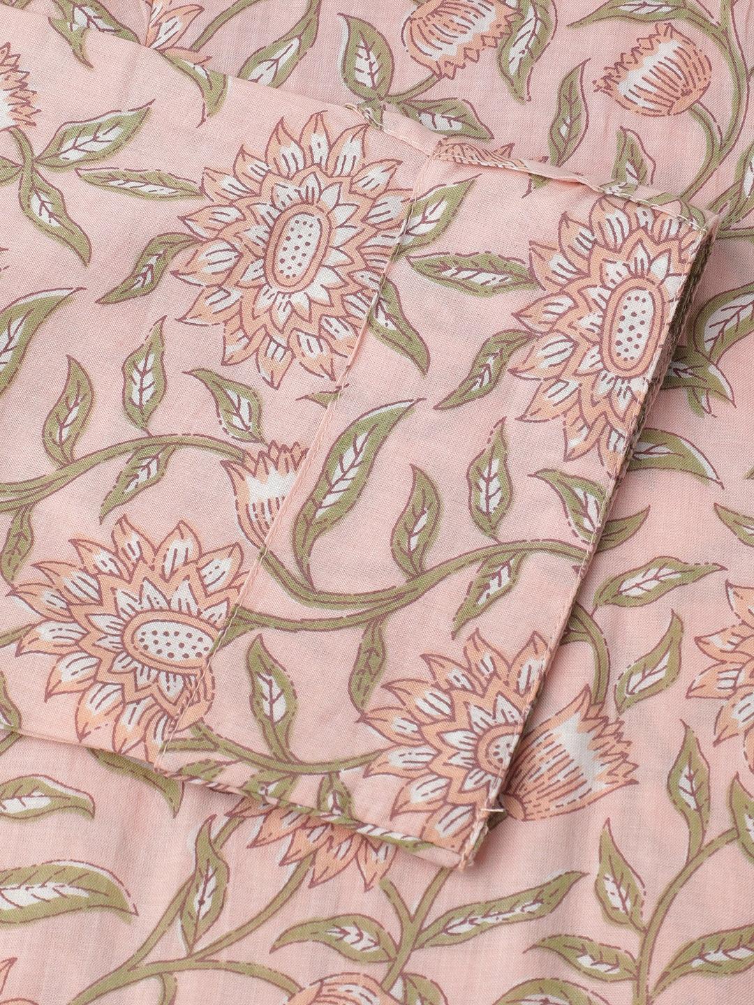 Baby Pink & Green Floral Printed Straight Kurta | LASVINI - Redefining Indian Fashion with Elegance