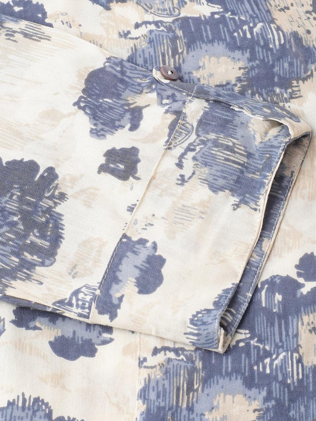 Cream Floral Printed Rayon A-Line Shirt Style Top | LASVINI - Redefining Indian Fashion with Elegance