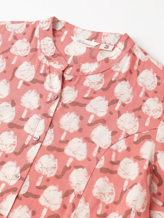 Peach Floral Printed Rayon A-Line Shirt Style Top | LASVINI - Redefining Indian Fashion with Elegance