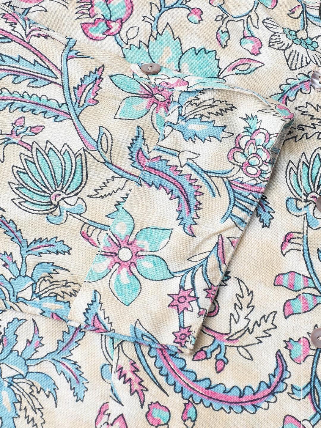 Multi Colored Floral Printed Rayon A-Line Shirt Style Top | LASVINI - Redefining Indian Fashion with Elegance