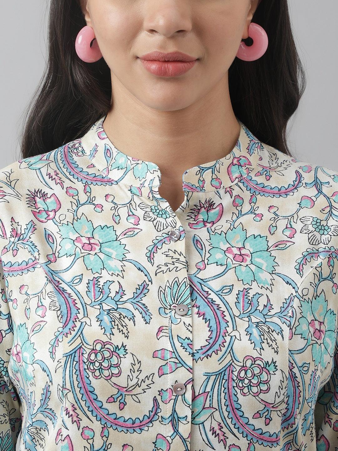 Multi Colored Floral Printed Rayon A-Line Shirt Style Top | LASVINI - Redefining Indian Fashion with Elegance