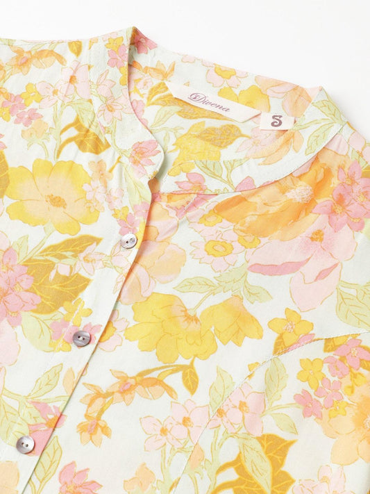 Pista Green Floral Printed Rayon A-Line Shirt Style Top | LASVINI - Redefining Indian Fashion with Elegance