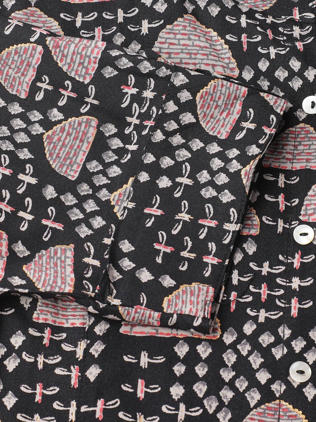 Black Floral Printed Rayon A-Line Shirt Style Top | LASVINI - Redefining Indian Fashion with Elegance