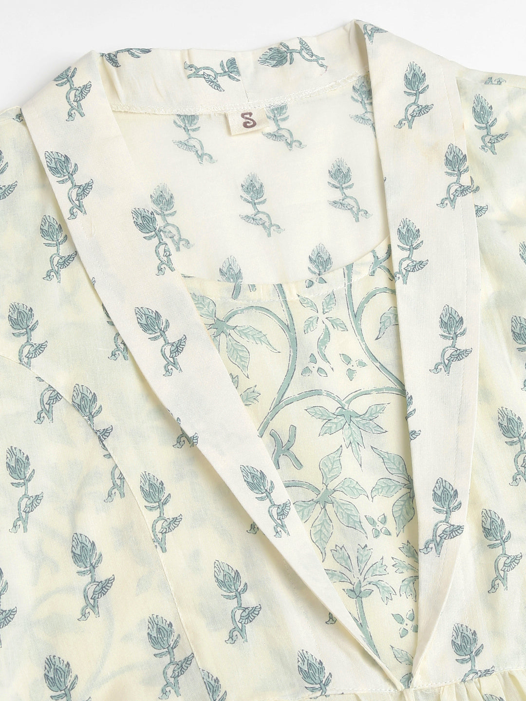 Green Floral Printed Empire Cotton Tops | LASVINI - Redefining Indian Fashion with Elegance