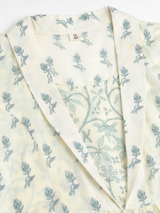 Green Floral Printed Empire Cotton Tops | LASVINI - Redefining Indian Fashion with Elegance