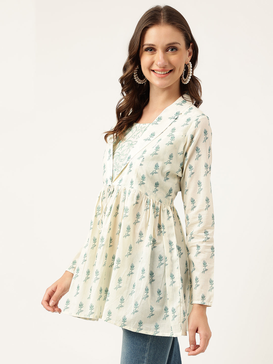 Green Floral Printed Empire Cotton Tops | LASVINI - Redefining Indian Fashion with Elegance