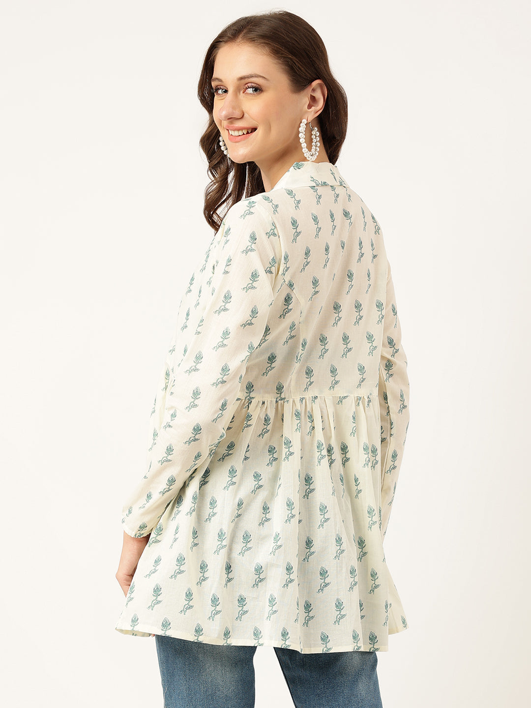Green Floral Printed Empire Cotton Tops | LASVINI - Redefining Indian Fashion with Elegance