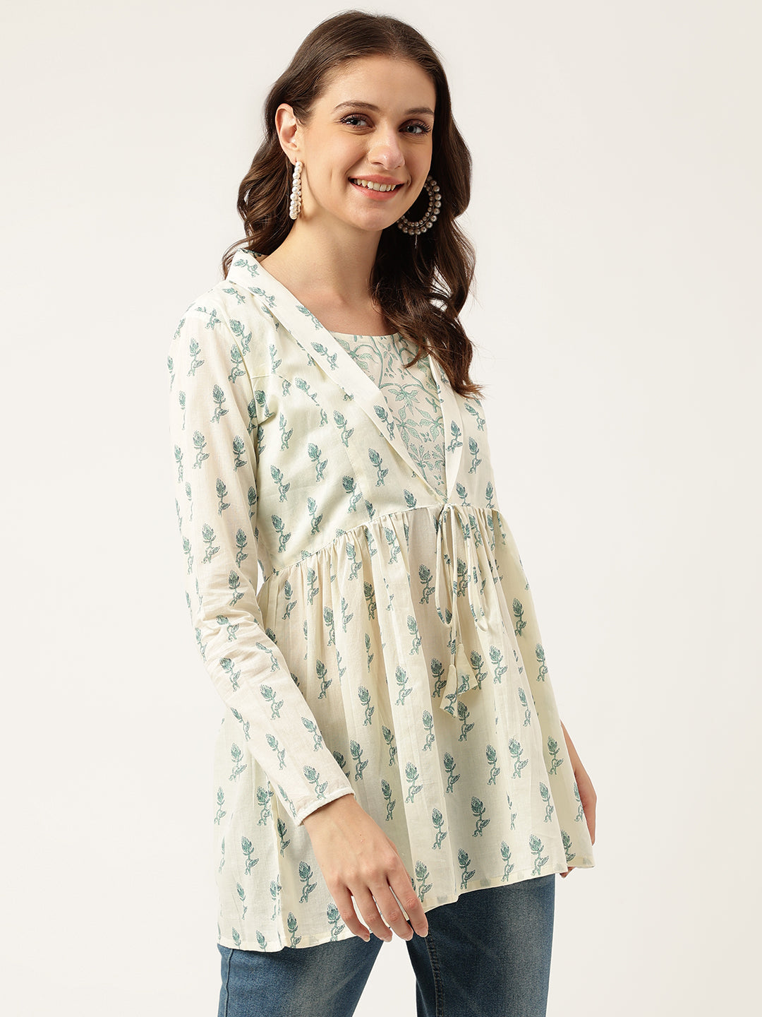 Green Floral Printed Empire Cotton Tops | LASVINI - Redefining Indian Fashion with Elegance