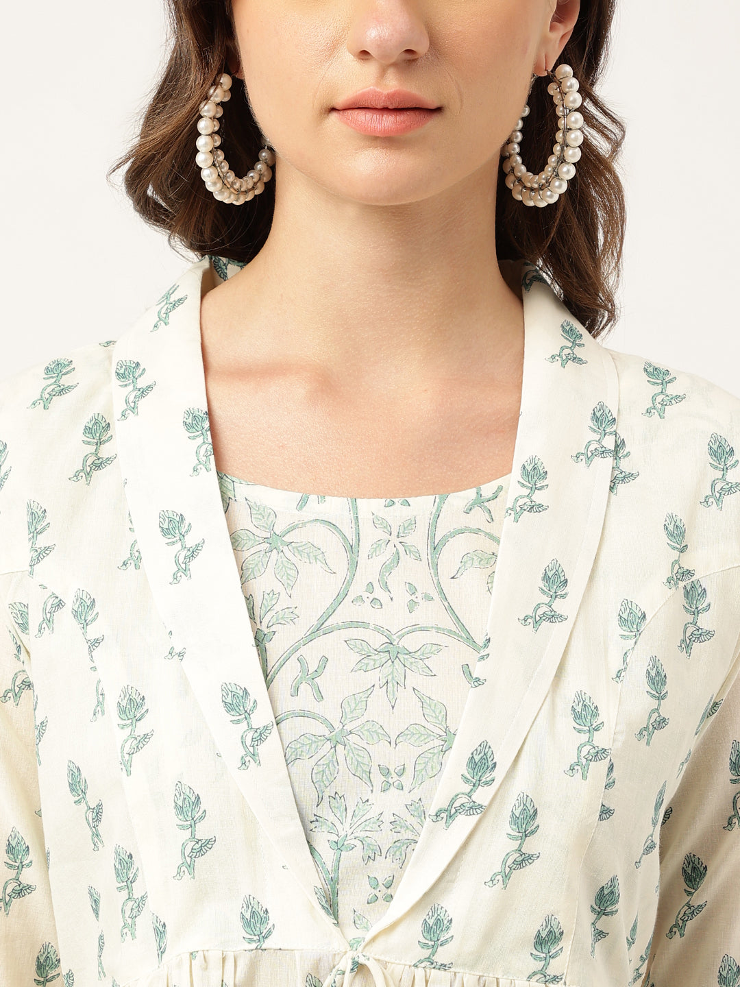 Green Floral Printed Empire Cotton Tops | LASVINI - Redefining Indian Fashion with Elegance
