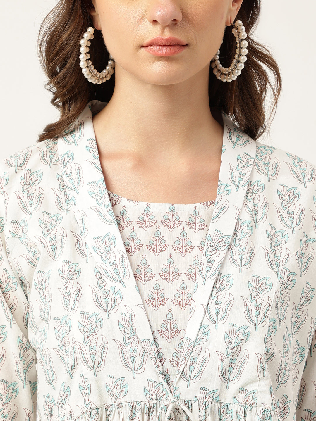 White Floral Printed Empire Cotton Tops | LASVINI - Redefining Indian Fashion with Elegance