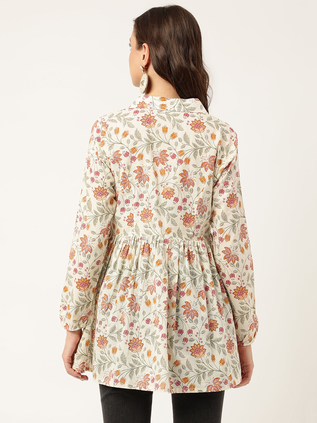 Brown Floral Printed Empire Cotton Tops | LASVINI - Redefining Indian Fashion with Elegance