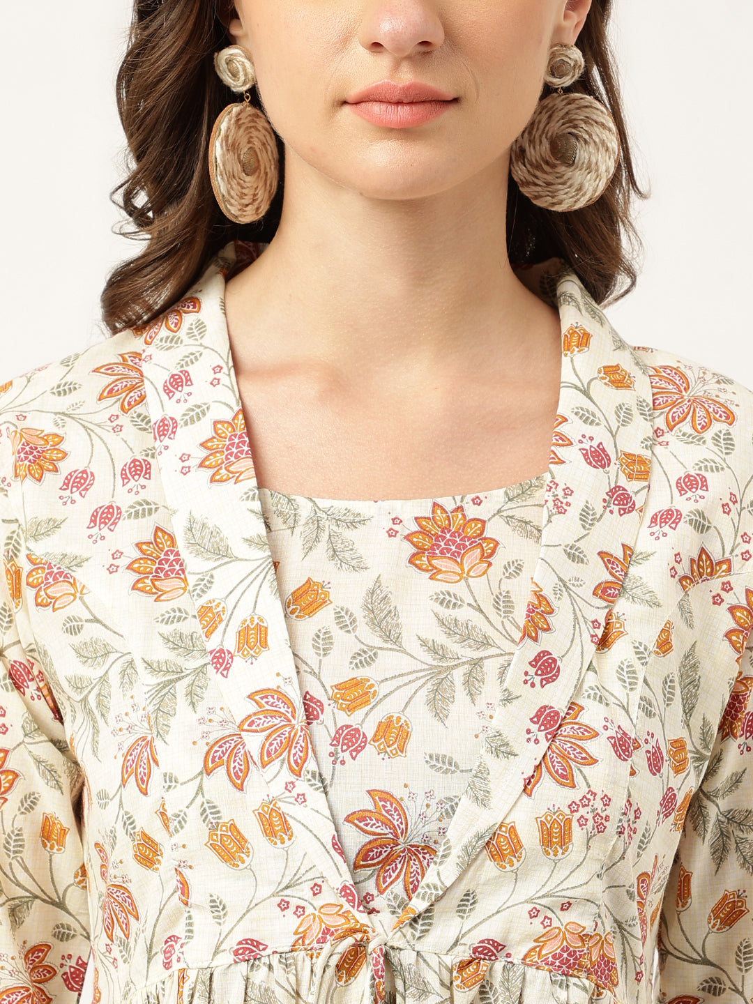 Brown Floral Printed Empire Cotton Tops | LASVINI - Redefining Indian Fashion with Elegance
