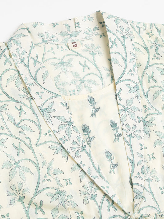 Sea Green Floral Printed Empire Cotton Tops | LASVINI - Redefining Indian Fashion with Elegance